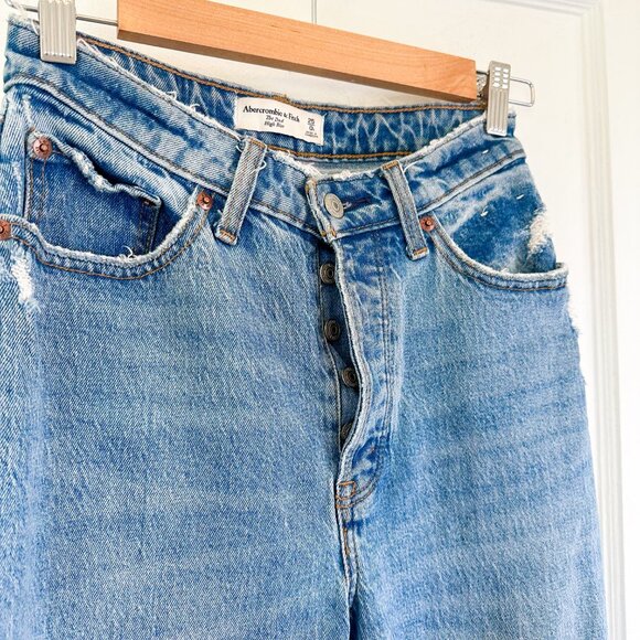 Abercrombie | Curve Love The Dad‎ High Rise Jeans Double Knee Destroy Size 25 - Picture 3 of 5